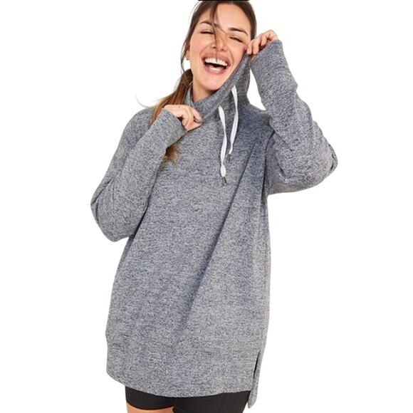 Old Navy Tops - Old Navy Cowl Neck Melange Tunic Sweater Small Light Heather Gray Drawstring